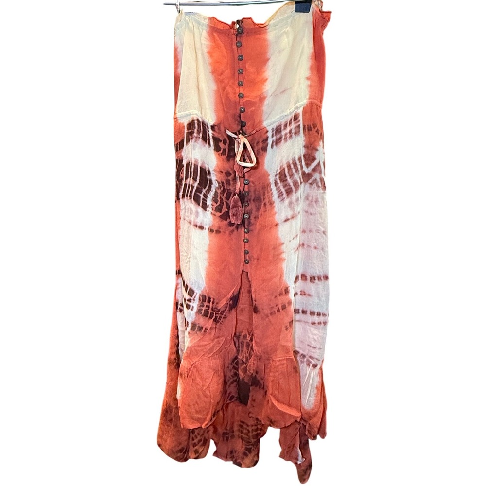 Raga Womens Tie Dye Strapless Maxi Dress Coral Orange Boho Medium NWT